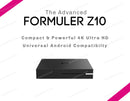 Formuler Z10 streaming media player advertisement showing the device and remote with the tagline 'Compact & Powerful 4K Ultra HD' on white background