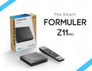 Formuler Z11 Pro streaming media player displayed with packaging box and BT remote on a white background featuring the tagline 'The Smart Formuler Z11 Pro'
